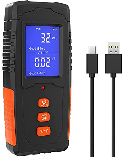 EMF-Messgerät, wiederaufladbar, elektromagnetischer Feldstrahlungsdetektor, Handheld, digitaler LCD-EMF-Leser, Temperaturmessung, Tester für Hausinspektionen, Outdoor- und Geisterjagd