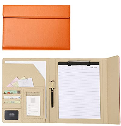 Planchettes à Pince 2 packs dossier commercial multifonctionnel A4 Tri-pli données Collation Clipboard Couverture en cuir Classeur for l'école, Bureau, Business Clip Planches (Color : Oranje)