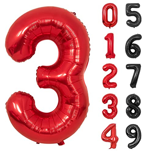 Palloncini Compleanno 3 Anni Rosso Palloncino XXL Di 100 Cm Foil Gigante Numero 3 Numeri Gonfiabili Bambino Ragazzo Compleanno Anniversario Decorazione Feste (Rosso)