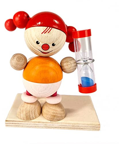 Hess Holzspielzeug 14595 - Zahnputzuhr aus Holz inkl. Sanduhr mit farbigem Sand, Mädchen Lucia, handgefertigt, für Kinder zur Pflege der Zähne