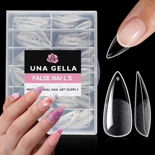 UNA GELLA Medium Stiletto Nail Tips für Gelnägel 216 Stück | Soft Gel Nails Full Cover Fake Nägel Tip Set für Nagelverlängerung Vorgeätzt 12 Größen