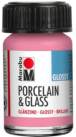 Marabu Porzellan Keramik & Glas Glanzfarbe Rose Pink 15ml, zum Bemalen und Stempeln auf Wasserbasis, abwaschbar, spülmaschinengeeignet