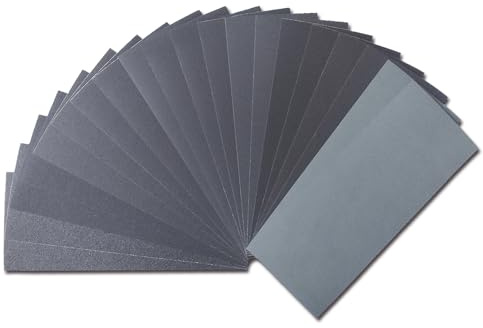 Paquete variado de papel de lija, 20 unidades de papel de lija surtido para lijado de madera y metal, hojas de papel de lija en seco húmedo 120/240/320/400/600/800/1200/1500/2000/3000, 9 x 3.6