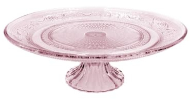 NaDeco Tortenplatte Glas mit Fuß, in Zwei Farben und 3 Größen wählbar | Tortenständer | Glas Servierplatte für Kuchen & Torten | Kuchenplatte zum Dekorieren, Farbe:Rosa, Größe:Ø18xH7.5cm