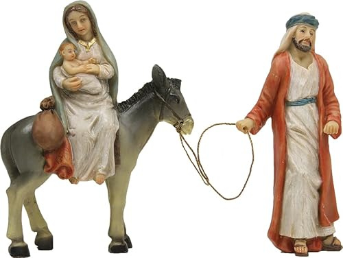 FADEDA 2 figuras de belén de la familia en la carrera/altura: 13 cm/pintadas a mano/detalladas, decoración de mesa de Navidad, accesorios de pesebre