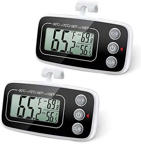 Thermometer Hygrometer Ankilo Digitale Kühlschrankthermometer Gefrierschrankthermometer Kabelloses Innenthermometer mit LCD-Anzeige, Magnetisch, Max/Min Aufzeichnungsfunktion für Zuhause Schwarz