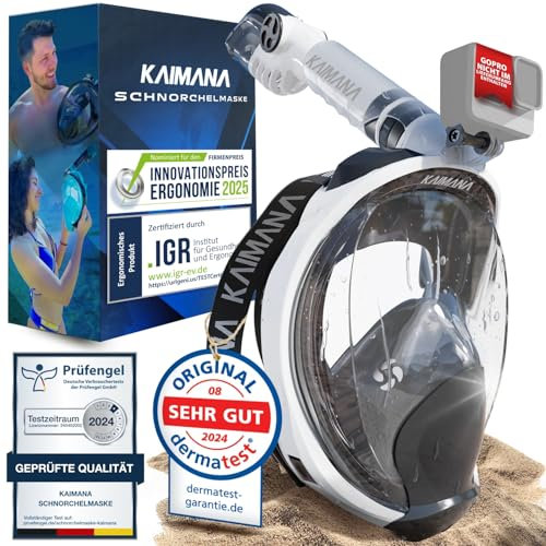Die Preisgekrönte KAIMANA® Schnorchelmaske für Erwachsene & Kinder - absolut CO2 sicher - inkl. Tragetasche - Tauchermaske Erwachsene - Vollgesichtsmaske Tauchmaske
