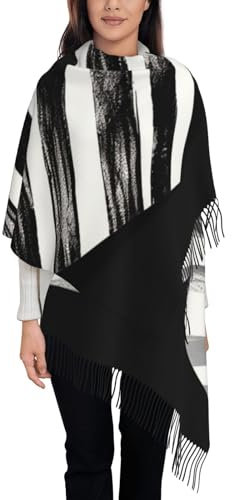 NONHAI Schal für Damen, warmer Winterschal, Quaste, übergroße Decke, Schal, schwarz-weiß gestreiftes Herz, Schwarz-weiß gestreiftes Herz, EinheitsgröÃŸe