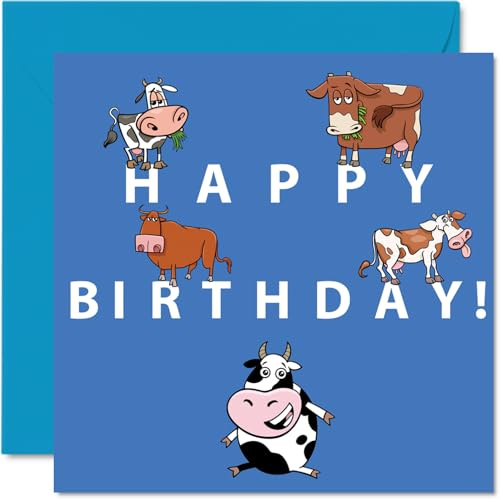 Stuff4 Lustige Geburtstagskarten für Frauen und Männer, Cartoon-Kuh | Geburtstagskarte für Bruder, Schwester, Sohn, Tochter, Mutter, Vater, Tante, Onkel, 145 mm x 145 mm, Tier-Bday-Grußkarten
