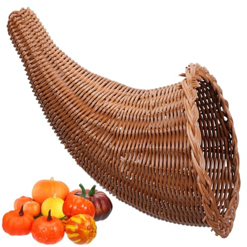 Ciieeo Füllhornkorb Füllhornkorb Korb Für Tischdekoration Rattan-Aufbewahrungskorb Weidengeflecht Servierplatte Herbstdekoration Zum Erntedankfest