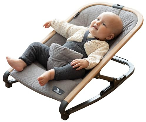 DROMADER Babywippe für Neugeborene - Tragbare Babyschaukel mit Abnehmbare Spielzeugbogen mit 3 Plüschtiere - Babywiege ab der Geburt bis 9kg - Wippe Baby mit 3 Einstellbaren Liegepositionen – Grau