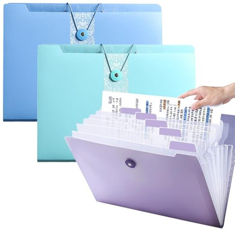 Fächermappe A4, 3 Stück, Polytaschen, Dokumenten-Organizer, 12 Fächer, große Kapazität, Dokumententasche, Akkordeon, erweiterbarer Ordner für Büro, Geschäftsreise, Zuhause