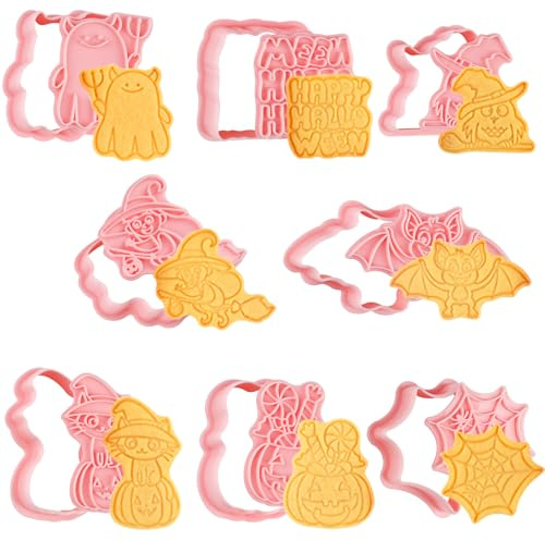 Bigqin 8 Pcs Emporte-pièces, Plastique Moule à Biscuits Halloween faire la fête pour Enfants, Emporte-Pièces en Forme de 3D pour Biscuits de Desserts Faits à la Main en Cuisine