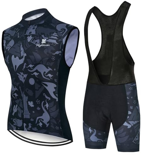 Conjunto Ciclismo Hombre Maillot Bici MTB Verano Ropa Ciclista Sin Mangas | Chaleco Ciclo y Culotte Tirantes Carretera con 19D Gel Acolchado,Completa Traje Bicicleta Transpirable Secado Ráido