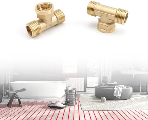 0XBIT 1/2 Zoll T-Stück Messing, 2 Stück, Wasseranschluss Fittings für Warm- und Kaltwasserleitungen, Badezimmer, Klimaanlage