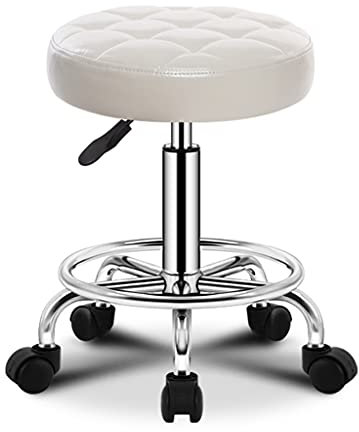 XDAWQP Drehbarer Hocker, Runder Rollhocker, Sitz Aus Leder, Höhenverstellbar, Drehhocker Mit Rollen, Hocker Für Geschäfte, Büros, Massagehocker, Grün (Weiß, Einheitsgr，White-One Size