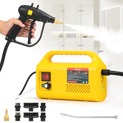 Hapyvergo Pressurized Steam Cleaner Tankless, 1500W Handheld Steamer for Cleaning Grout Tile, Hand Held Portable Steam Pressure Washer for Home Kitchen Bathroom Car Auto 110V(Yellow)
