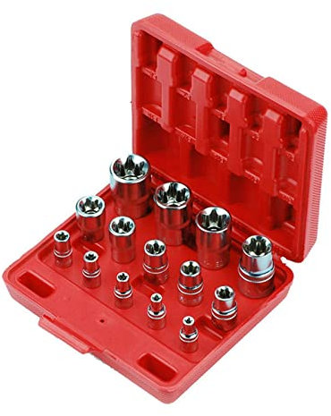 WUWMTUTCK 14pcs E4-E24 Torx Socket Set 1/4&3/8&1/2 Wrench Head CR-V E-type Spanner Allen Head Universal Sockets Tool Auto Repair Tools