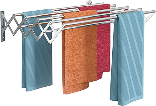 Aioneer Wäscheständer Zur Wandmontage, Rostfrei, Ausziehbarer Akkordeon-Wäscheständer Für Waschküche/Badezimmer, Turm, 7 Stangen, Platzsparender Kleiderbügel Aus Edelstahl60cm