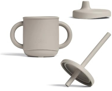 Mamas & Papas 3 in 1 Silicone Sippy Cup/Snack Pot for Baby Weaning, Easy-Grip with Handles, Food Grade Silicone, BPA-Free, Leak Proof Lid for Ages 6-18 Months - Truffle