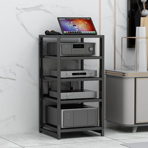 ASumPio Av-Medienständer, Eckregal Für Plattenspieler, Stereoschrank, Audio-Rack, Tower-Komponentenschrank Mit Höhenverstellbaren Holzregalen Für Zuhause/Büro/Kino,A-5-Tier