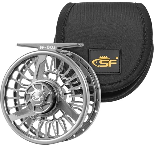 SF Premium SF005 Fly Fishing Reel Aircraft-Grade Aluminum 5/6/7 WT Dust-Proof Sealed Drag Free Reel Case Perfect for Trout & Bass with Protective Reel Bag