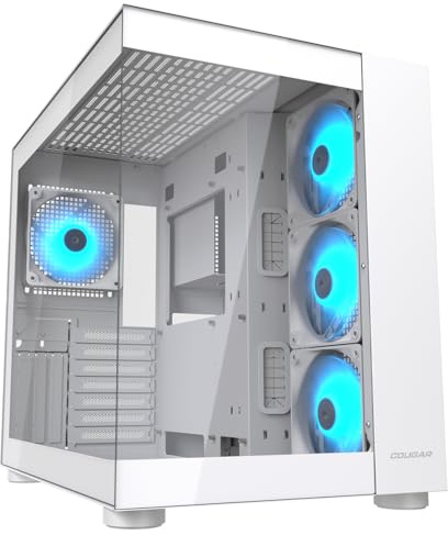 COUGAR Gaming | PC Gaming BOITIER | FV150RGBWHITE - Vit - Mini-ITX, Micro-ATX och ATX - Dubbelkammare - GPU 400 mm kompatibel - ARGB - avancerad kylning - upp till nio fläktar