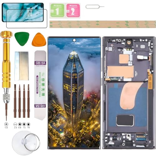 Gadget Troops Conjunto de pantalla LCD (sin huellas dactilares) para Samsung Galaxy S23 Ultra SM-S918B/DS, S918U, S918U1, S918W, S918N, S9180, S918E, kit de repuesto de pantalla (negro)