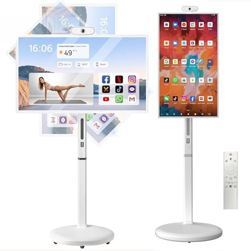 32-Inch Mobile Smart Touch Screen, Portable Smart TV with Touchscreen Display,10500mAh Battery, Rolling TV on Wheels with Voice Control Android OS 8G RAM+128G Storage Built-inwith Remote Control