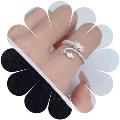 Aneneiceera Anelli Vintage Del Drago Mezzo Aperto Drago Wrap Ring Argento Regolabile Drago Dito Anello Punk Drago Anelli Gioielli Per Le Donne (argento)
