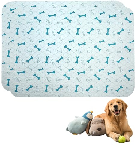 Geyecete Lot de 2 Tapis educateur pour Chien et Chiot,60x90cm Tapis propreté pour Animaux, lavables,Réutilisables,Super Absorbant, Pee Pad Anti-fuites,Antidérapants, alèse pour Chat et Chien-Bleu