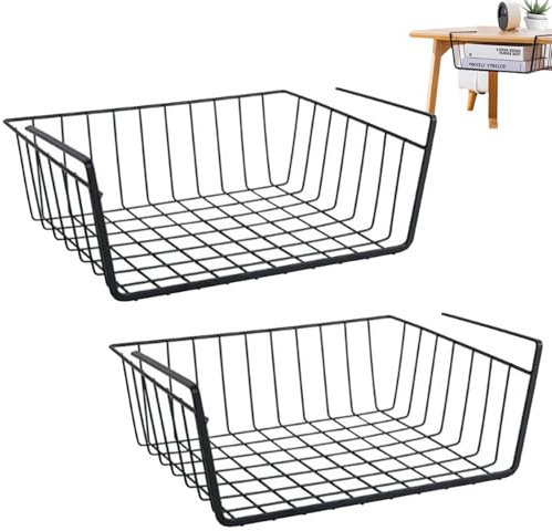 MITUMORMOR 2 Stück Unterregal Aufbewahrungskorb, Hängekorb Metall Aufbewahrungskorb, Hängekorb Regal Unter Schrank Korb-Organizer Schwarz Regaleinhängekorb für Küche, Büro, Speisekammer, Bad, Schrank