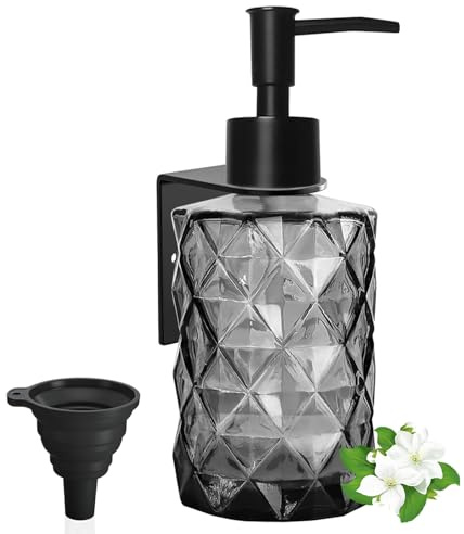 GKSCXEXE Wall Mounted Soap Dispenser, 330ml Glass Black Soap Dispenser | Kitchen Washing Up Liquid Dispensers, Bathroom Shampoo Shower Gel Container, Hand Wash Dispensers for Home, Hotel, Farmhouse