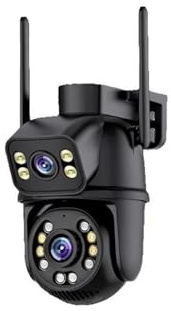 KKENZA Caméra PTZ 4K WiFi Double Objectif 8MP HD extérieure IP Suivi Automatique sécurité Protection CCTV Surveillance P2P Port RJ45(EU Plug,Black Cam No Card)