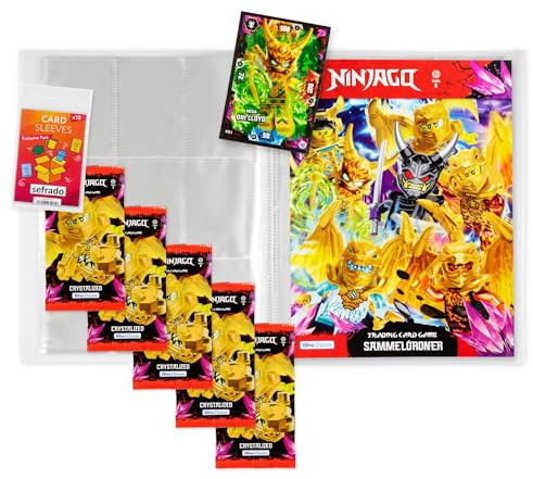 sefrado Bundle Exclusive Hüllen kompatibel mit Blue Ocean Ninjago Crystalized Sammelmappe leer + 5 Booster Serie 8 Trading Card Game 2023 + Bonus XL Karte