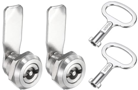 sourcing map Tubular Cam Lock, 5/7 Inch Cylinder Length 304 Stainless Steel Flat Cabinet Lock with Key for Electric Box Mailbox (Silver, Pack of 2)