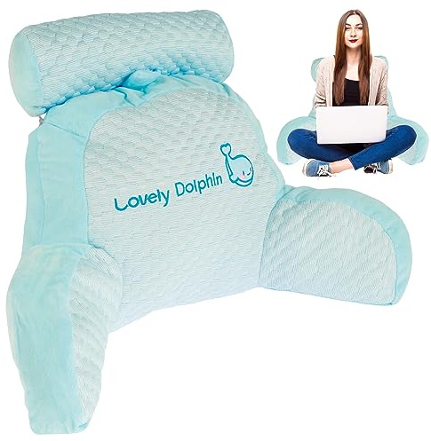 YUNYOUC Reading Pillow for Bed, Comfortable Back Support Pillow, Detachable 2 In 1 Reading Cushion with Arms for Relaxing Watching TV Games (Whale Style1 60x20x45cm)