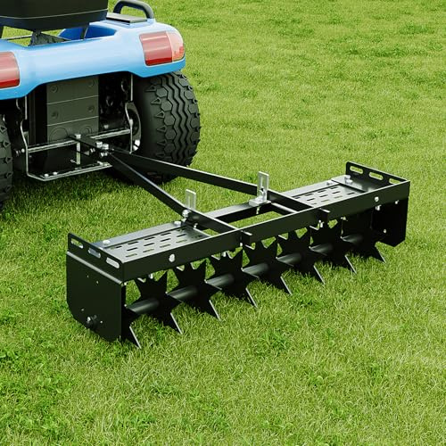WUTIST 32 in Tow Behind Spike Aerator W/ 8 Spikes, Hitch Pin Attach to Lawn Tractor, Most ZTRs, ATVs Soil Mower Hitch, Lawn Soil Penetrator for Gardens, Lawns, Farms
