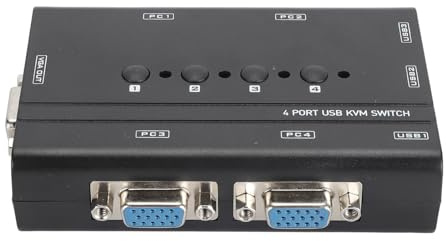 BAFOVY USB-VGA-KVM-Switch mit 4 Anschlüssen, Steuert 4 Computer mit 1 Display und 3 USB-Anschlüssen, Plug-and-Play, Ideal für den Heim- und Bürogebrauch