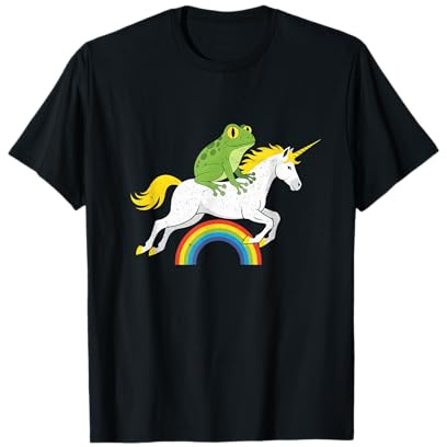 Divertido diseño de Rana Montando Unicornio arcoíris Camiseta