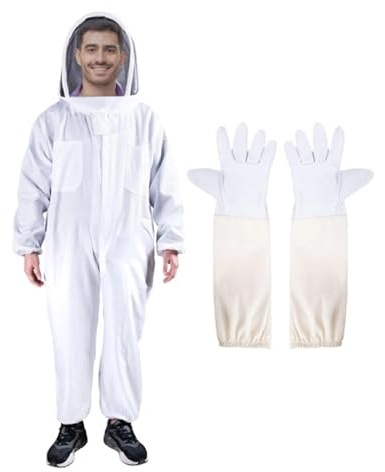 Imker-Schutzbekleidung Professionelle Schutzkleidung Ganzkörper-Imkerkleidung Schutz Sicherheitsschleier Unisex mit Handschuhen(L)