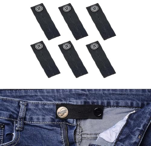 Extensiones elásticas para cintura – 6 unidades – Extensor de botones ajustables – Extensión de cintura ajustable – Botón expansor para pantalones – Extensor de cintura elástica, extensor de botones