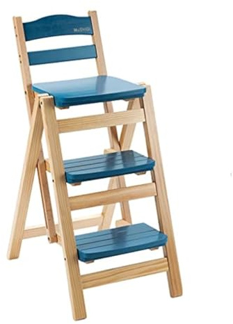 loft Heavy Duty Portable Step Stool Folding Bar Multifunctional 3 Ladder Solid Wood Ladder Counter Tall Stool with handrails(Blu)