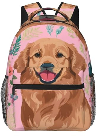 Kindergarten Rucksack Freizeit Schulrucksack Niedlicher Golden Retriever Hund Rosa Personalisierte Kindertasche für Jungen Kinderzimmer Mädchen 29X40cm