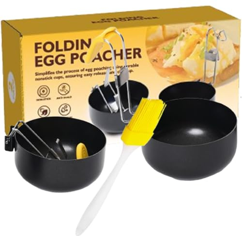 Juego de moldes para huevos, olla para huevos escalfados, diseño de gran capacidad, herramienta para escalfar con mango plegable seguro para el calor, liberación suave, práctica ayuda