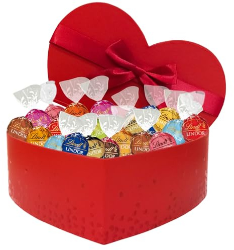 LINDT - Boîte Cœur de 50 chocolats LINDOR assortis - 625g | Boîte Cœur Prête à Offrir garnie de chocolat - Cadeau pour un Anniversaire, la Saint-Valentin, la Fête des Mères, Noël