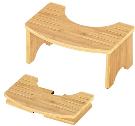 HOOBRO Klappbarer Toilettenhocker aus Bambus, montagefreier Klohocker mit Abflussrillen und Rutschfester Unterseite, WC Hocker für Badezimmer, Tritthocker, Natur EYL02FP01
