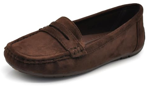Mocassini Donna in Camoscio Sintetico, Scarpe Basse Slip On Comode e Leggere, Mocassini Classici Casual con Cuciture FT245 Marrone caffè N.39