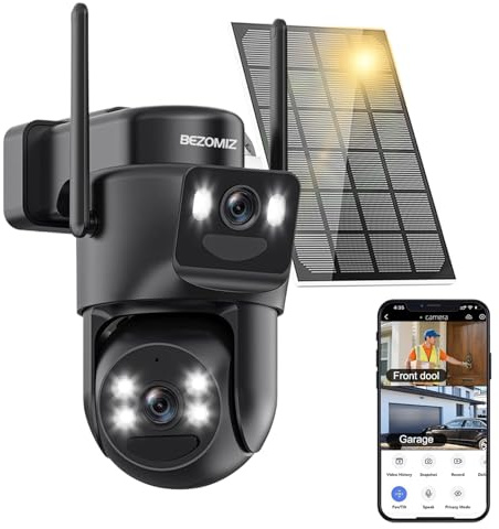 4K Caméra Surveillance WiFi Extérieure à Double Objectif,360° PTZ Caméra IP,8MP Détection Humaine avec Panneau Solaire,Suivi Automatique,Vision Nocturne Couleur,Étanche,Audio Bidirectionnel,2.4GHz