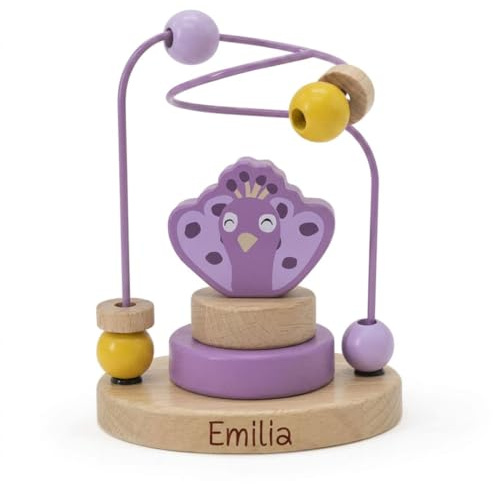 wunderwunsch Trixie Motorikschleife als Baby Geschenk, Geschenke zur Geburt, Babyspielzeug, Personalisierte Geburtstagsgeschenke, Montessori Spielzeug mit Personalierung (Pfau)
